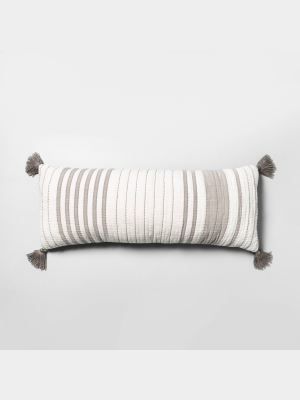 Oversized Striped Lumbar Throw Pillow Gray / Sour Cream - Hearth & Hand™ With Magnolia