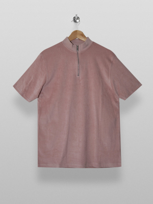 Pink Twill Turtle Neck T-shirt