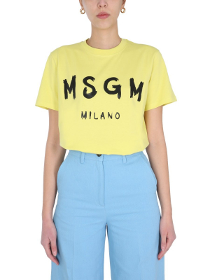 Msgm Logo Printed Crewneck T-shirt