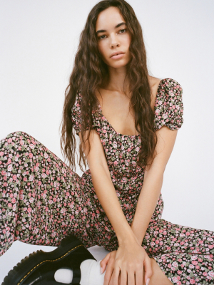 Daisy Street Floral Puff Sleeve Jumpsuit