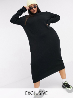 Collusion Plus Roll-neck Sweater Dress In Black