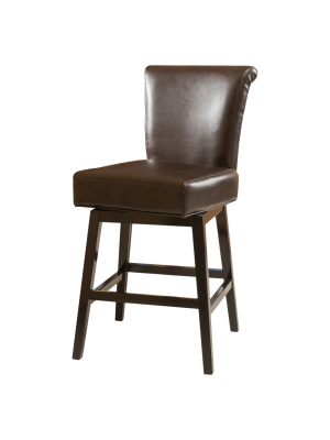 26.75" Tracy Bonded Leather Swivel Counter Height Barstool Brown - Christopher Knight Home