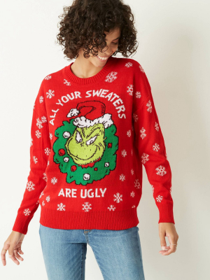 Women's The Grinch All Your Sweaters Are Ugly Pullover Sweater - Red