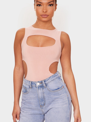 Blush Pink Slinky Front Cut Out Racer Bodysuit