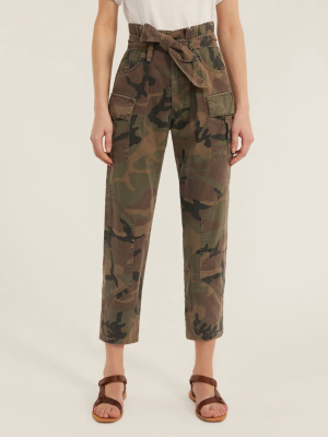 Bryn Paper Bag Vintage Washed Camo Pant In Woodland Camo