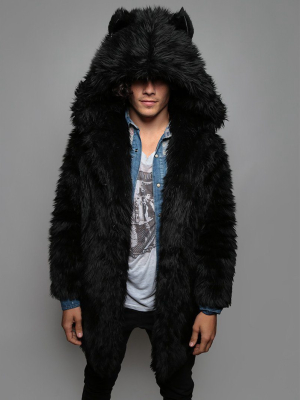 Black Wolf Classic Faux Fur Coat | Men's