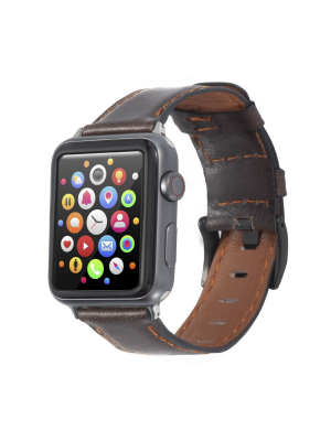 Insten Genuine Leather Band For Apple Watch 42mm 44mm All Series Se 6 5 4 3 2 1, Replacement Watchband Strap, Coffee Brown With Black Buckle