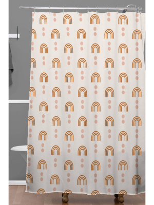 Little Arrow Design Co Aria Geometric Rainbows Shower Curtain Orange - Deny Designs