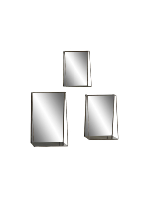 Set Of 3 Large Industrial Metal Rectangular Wall Mirrors With Shelves Black - Olivia & May