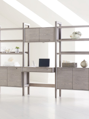 Tate Stone Bookcase Desk With Power And 2 Bookcase Cabinets