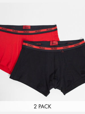 Hugo Bodywear 2 Pack Trunks With Logo Waistband In Red