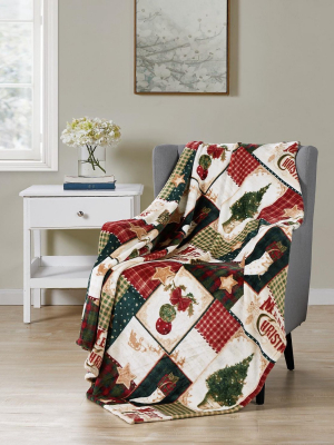 Kate Aurora Ultra Plush Merry Christmas Plaid Farmhouse Hypoallergenic Fleece Throw Blanket