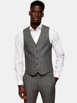 Gray Herringbone Skinny Suit Vest