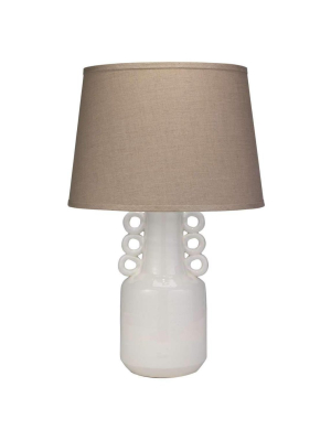 Circus Table Lamp In White Ceramic With Classic Cone Shade In Natural Linen