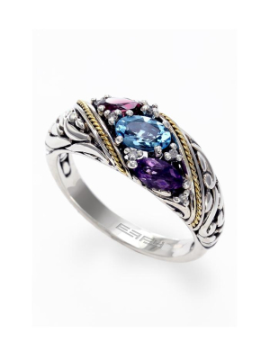 Effy 925 S. Silver & 18k Gold Multi Gemstone And Diamond Ring, 1.08 Tcw