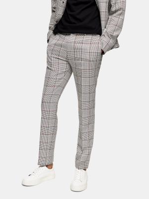 Grey And Red Check Skinny Pants