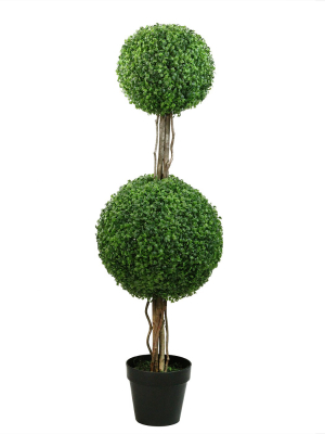 Northlight 4' Unlit Artificial Potted Two Tone Green Double Ball Boxwood Topiary Garden Tree