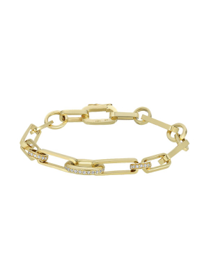 Gold Link Bracelet - Oval & Round Diamond