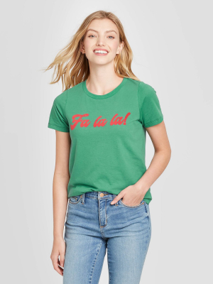 Women's Fa La La La Short Sleeve Graphic T-shirt - Green