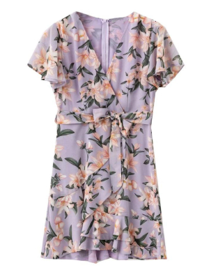 'ronda' Floral Print Wrap Mini Dress (3 Colors)