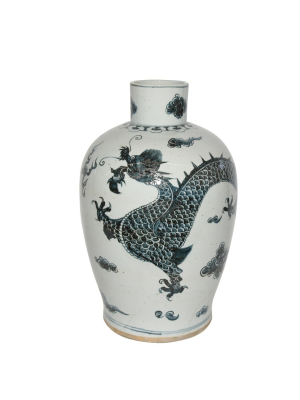 Indigo Baluster Vase, Dragon Motif