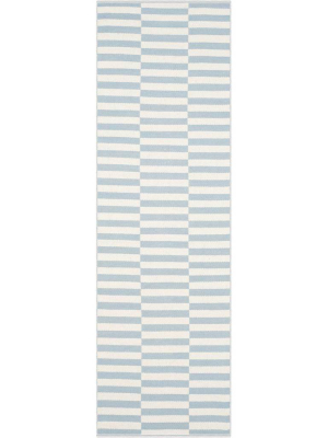 Montauk Checker Ivory/light Blue Runner Rug