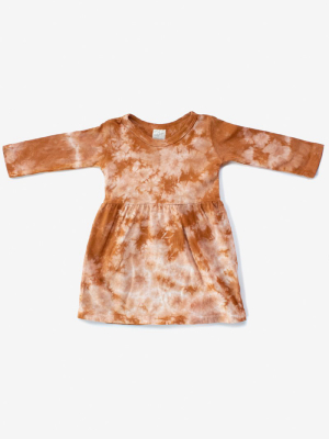 Tie Dye Long Sleeve Organic Gathered Dress - Amber