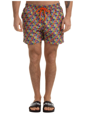 Gcds Allover Logo Print Swim Trunks