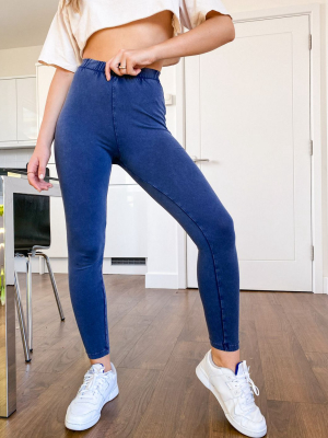 Asos Design Legging In Acid Wash In Slate Blue