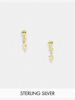 Asos Design Sterling Silver With Gold Plate Stud Earrings With Tiny Lightning Bolt Charm