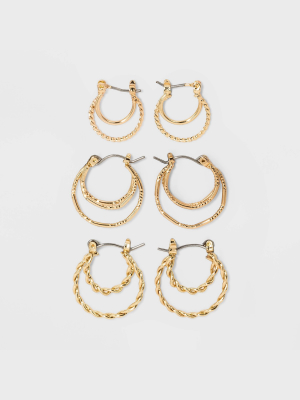 Gold-tone Click Top Hoop Earring Set 3pc - Wild Fable™ Gold