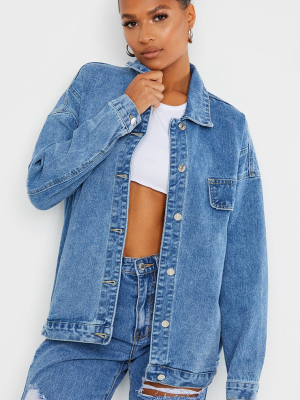 Prettylittlething Mid Blue Wash Oversized...