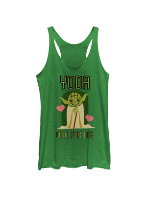 Women's Star Wars Valentine's Day Yoda One For Me Racerback Tank Top