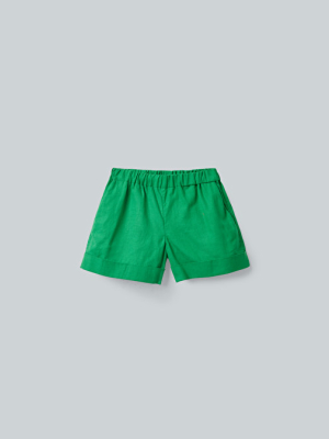 Linen-cotton Shorts With Patch Pocket