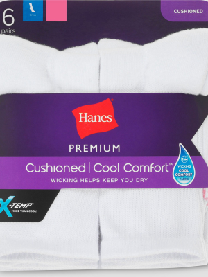Hanes Premium 6 Pack Women's Cushioned Crew Socks - White 5-9