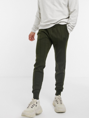 Asos Design Knit Wide Rib Sweatpants In Khaki