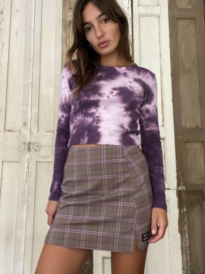 Uo Purple Plaid Notched Mini Skirt