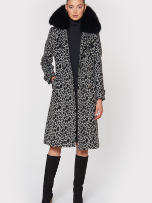 Sonia Wool Coat, Leopard Print