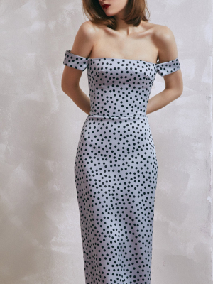 Polka-dot Silk Chiffon Off-the-shoulder Gown