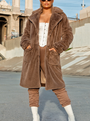 Taupe Faux Fur Military Coat