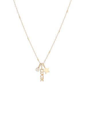 14k Gold Luck Charm Necklace With Star And Diamond