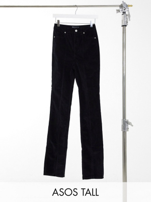 Asos Design Tall High Rise 'sassy' Cigarette Jeans With Split Front In Cord