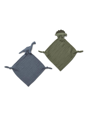 Comforter . Organic Cotton Mini Cuddle Cloths / 2 Pack - Dino / Blue Mix