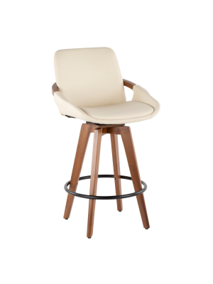 26" Cosmo Mid-century Modern Counter Height Barstool Cream/walnut - Lumisource