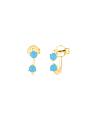 Double Prong Set Turquoise Earrings - Yellow Gold