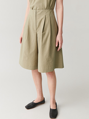 Multi-pleat Cotton Shorts