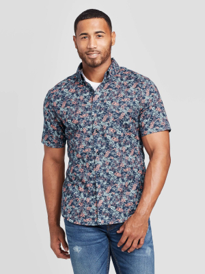 Men's Slim Fit Stretch Poplin Short Sleeve Button-down Shirt - Goodfellow & Co™