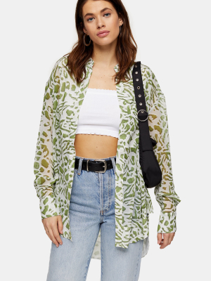 Sage Green Animal Print Oversized Shirt