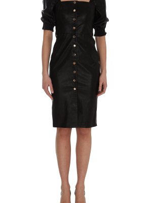 Pinko Faux Leather Front Button Midi Dress