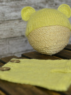 Set Mohair Bear Hat And Pants - Light Yellow